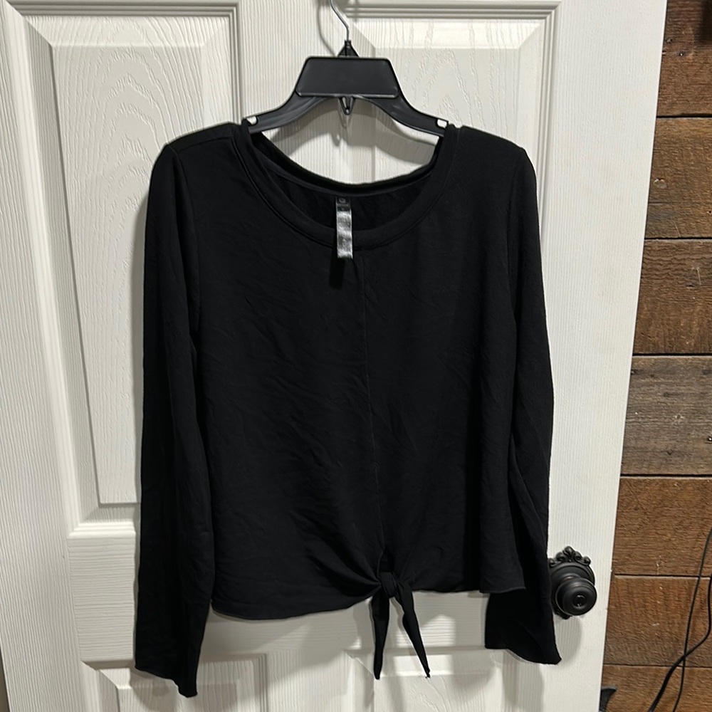 90 Degree By Reflex Black Tie Front Relaxed Blouse T175